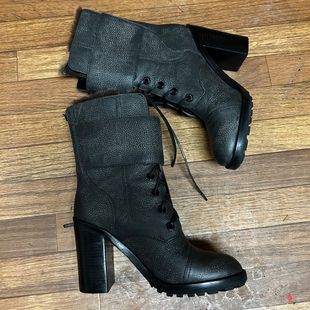 Tory Burch Gray Broome Combat Boots With Shearling Lining Women's - Picture 6 of 9